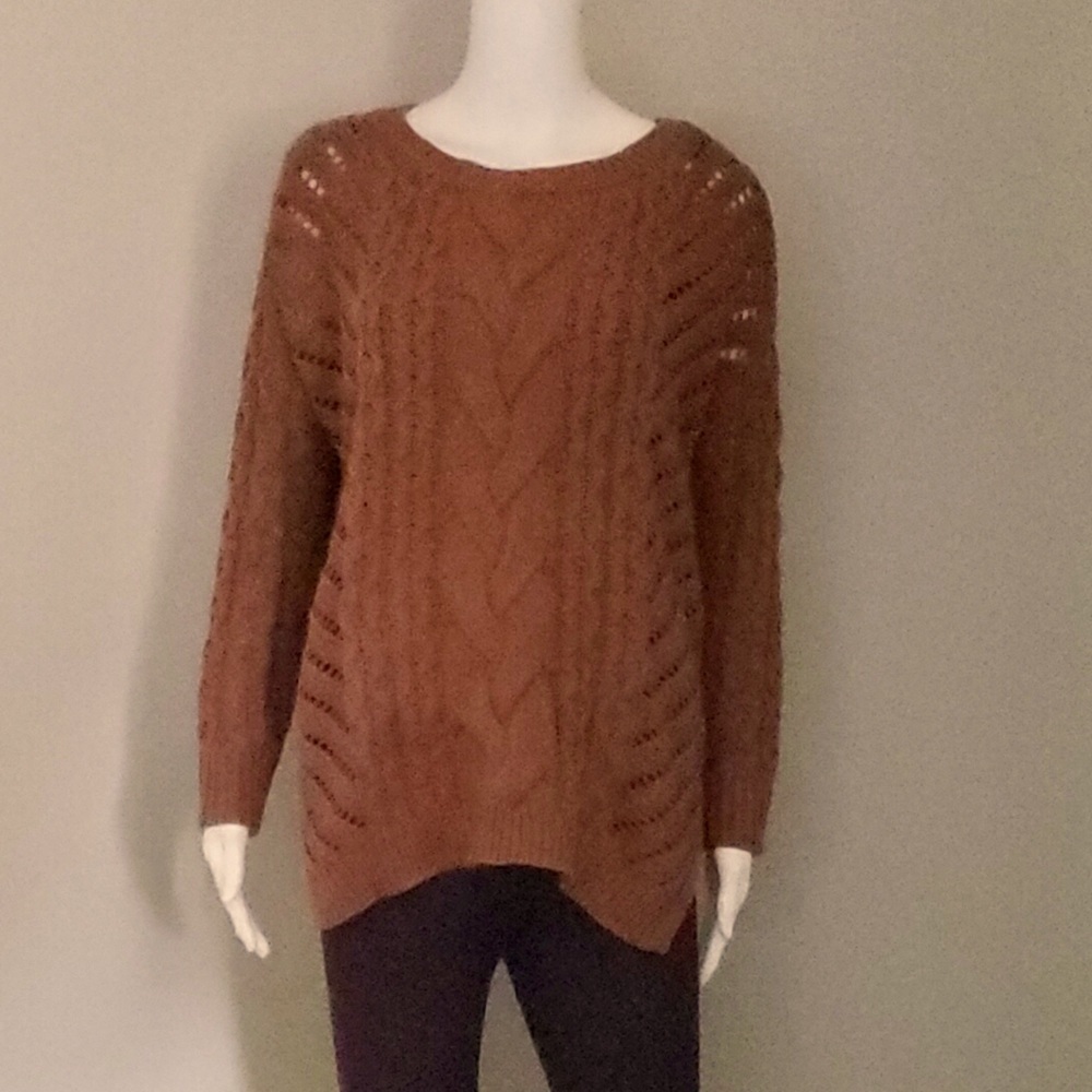 Oversize Cable Knit Sweater (Saddle Brown)